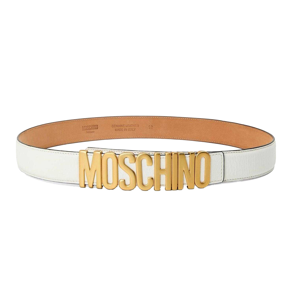 White - Front - Moschino Mens Logo Leather Belt