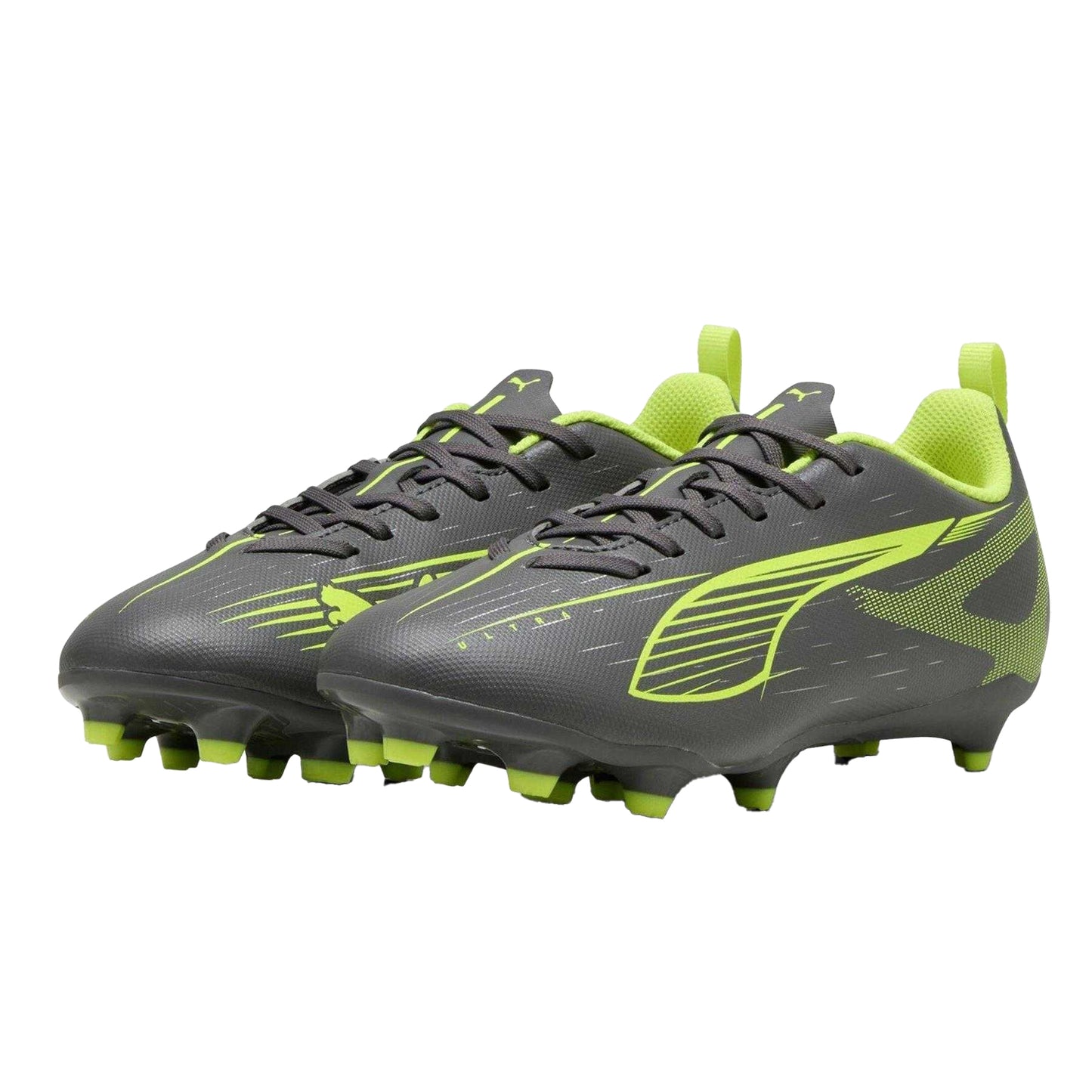 Silver-Yellow - Pack Shot - Puma Childrens-Kids Ultra 5 Play Firm Ground Football Boots