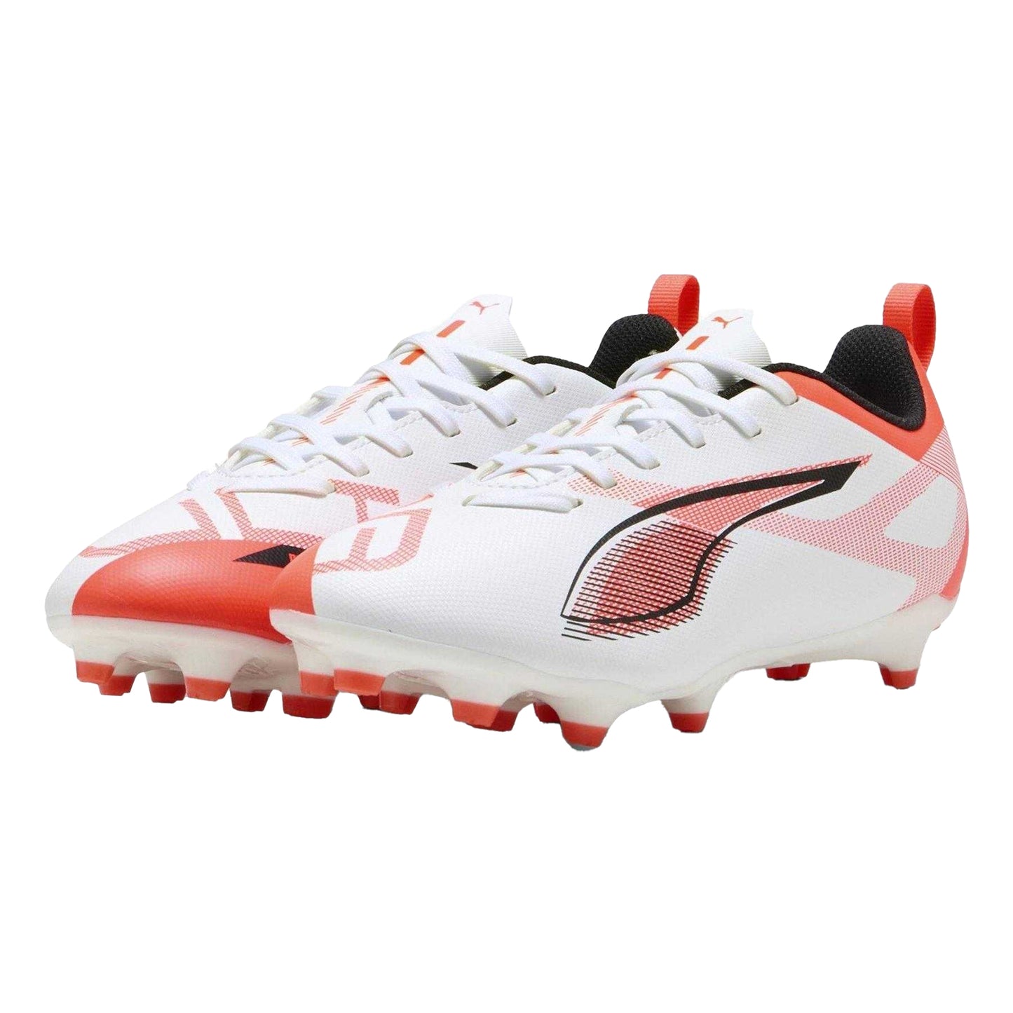 White-Red - Pack Shot - Puma Childrens-Kids Ultra 5 Play Firm Ground Football Boots