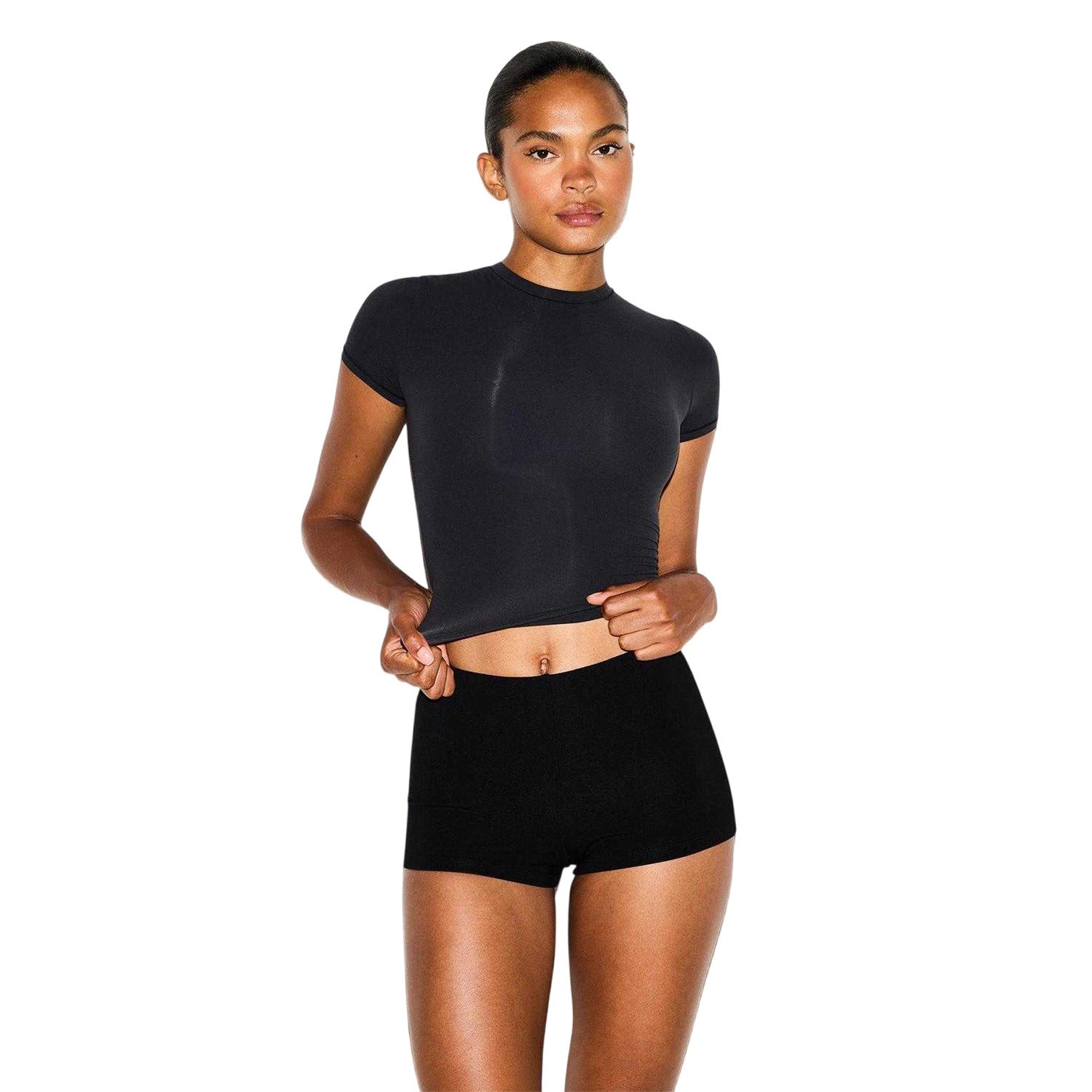 Obsidian Black - Side - Skims Womens-Ladies The Essential Collection High Waist Hot Pants
