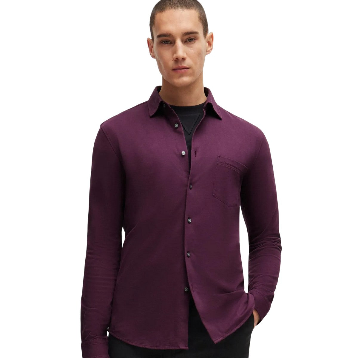 Purple - Front - Boss Mens Garment Dyed Slim Shirt