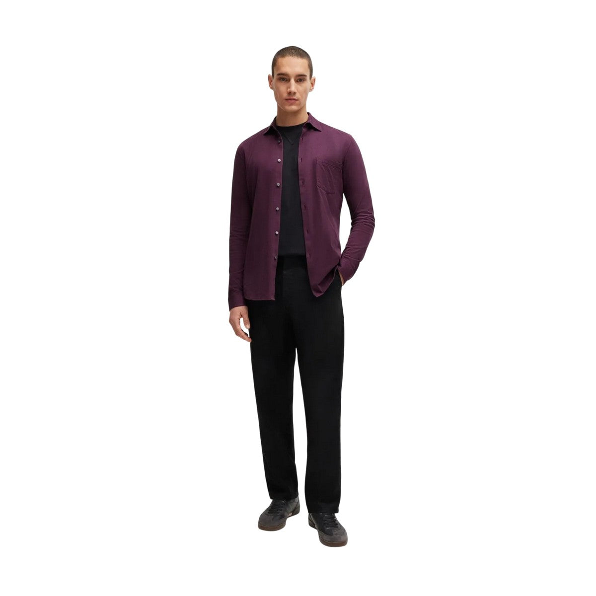 Purple - Pack Shot - Boss Mens Garment Dyed Slim Shirt