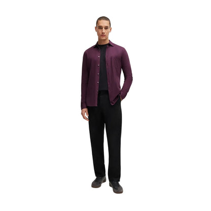 Purple - Pack Shot - Boss Mens Garment Dyed Slim Shirt