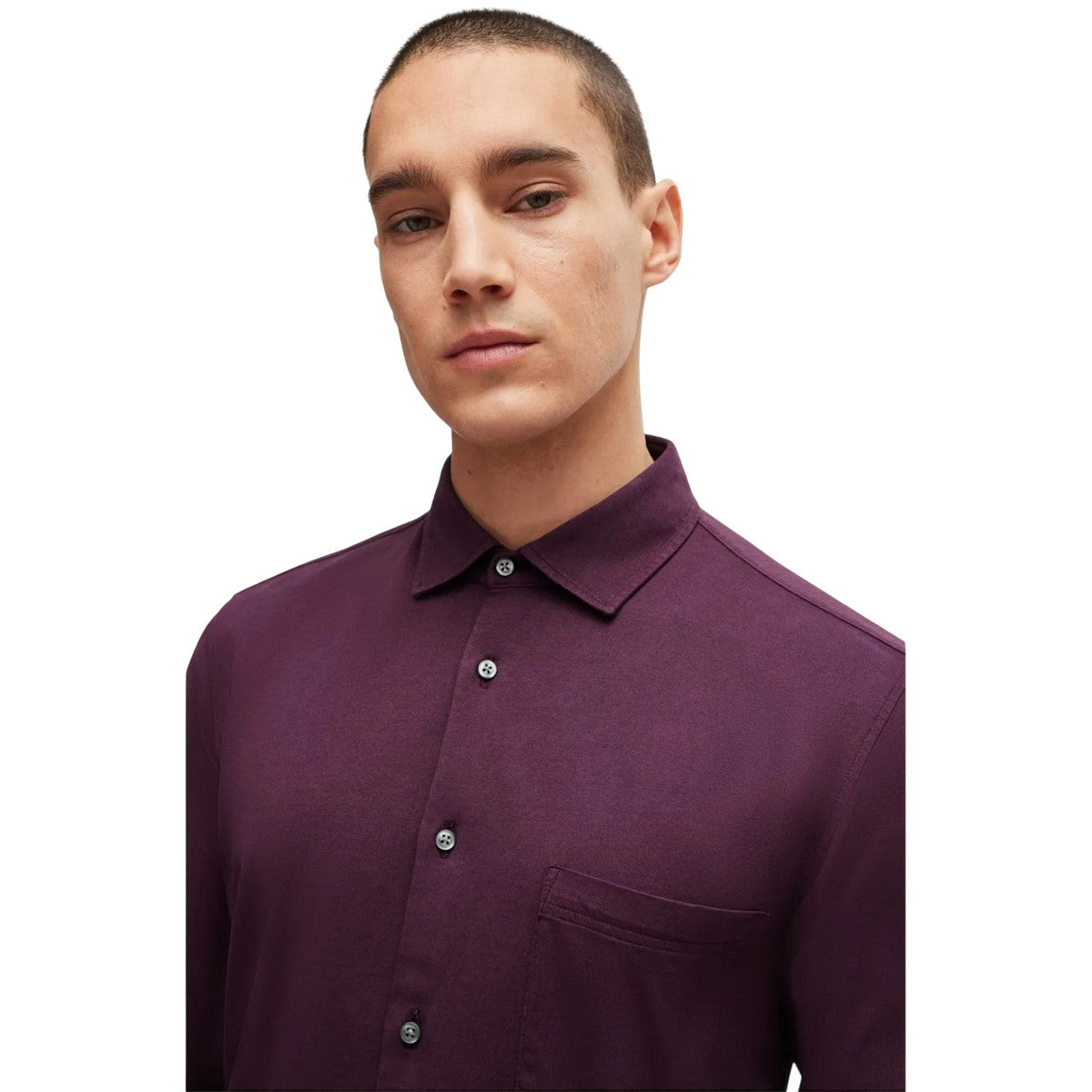 Purple - Side - Boss Mens Garment Dyed Slim Shirt