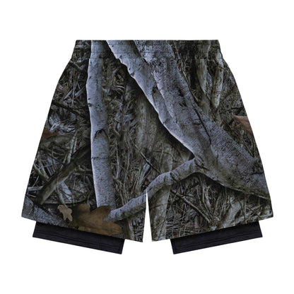 Woodland Green - Back - 28 Club Mens Performance Camouflage 2 in 1 Gym Shorts