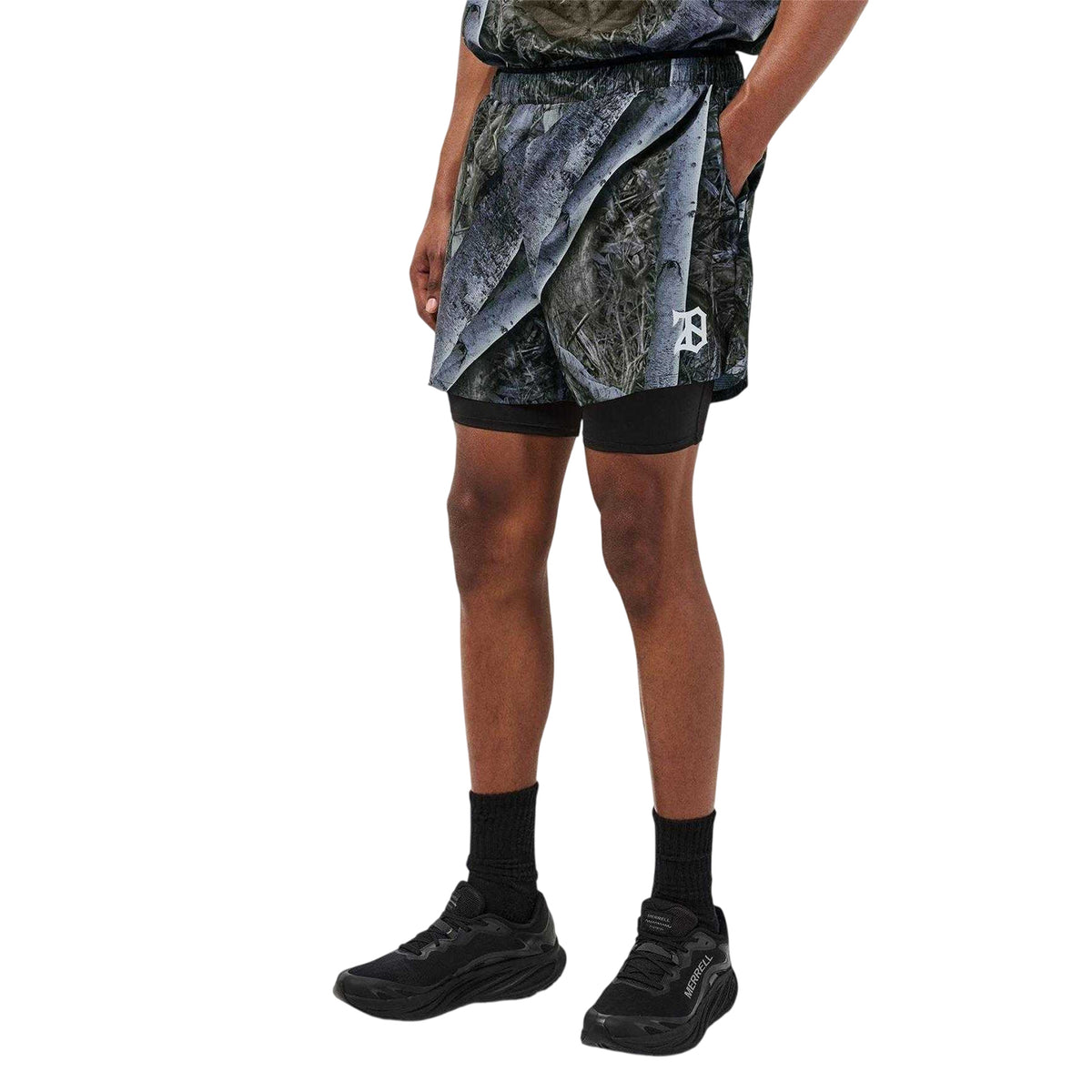Woodland Green - Side - 28 Club Mens Performance Camouflage 2 in 1 Gym Shorts
