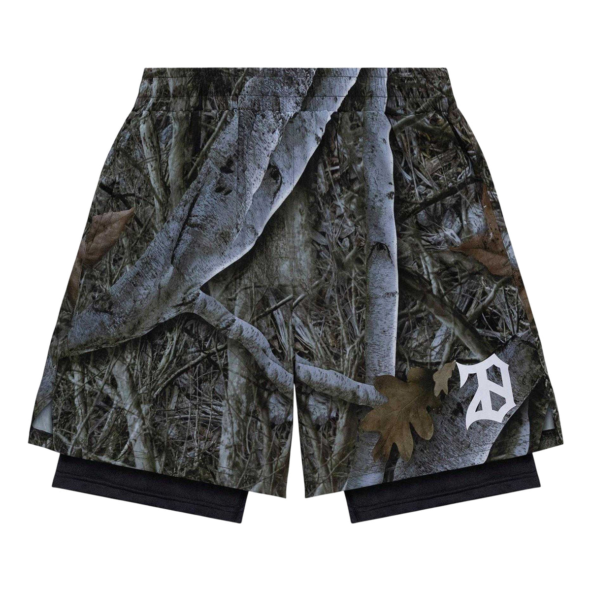 Woodland Green - Front - 28 Club Mens Performance Camouflage 2 in 1 Gym Shorts