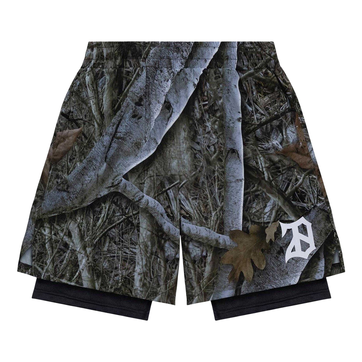 Woodland Green - Front - 28 Club Mens Performance Camouflage 2 in 1 Gym Shorts