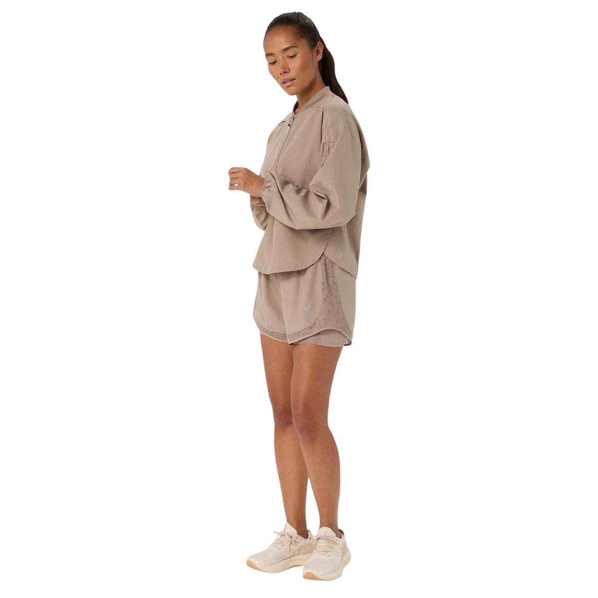 Greige - Side - Asics Womens-Ladies Nagino Running Shorts