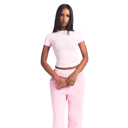 Cherry Blossom - Side - Skims Womens-Ladies Ribbed Cotton Cropped T-Shirt