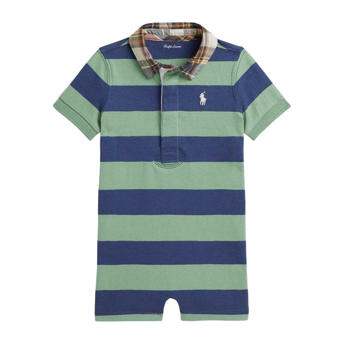 Mint-Royal Blue - Front - Ralph Lauren Baby Shortall Short-Sleeved Romper