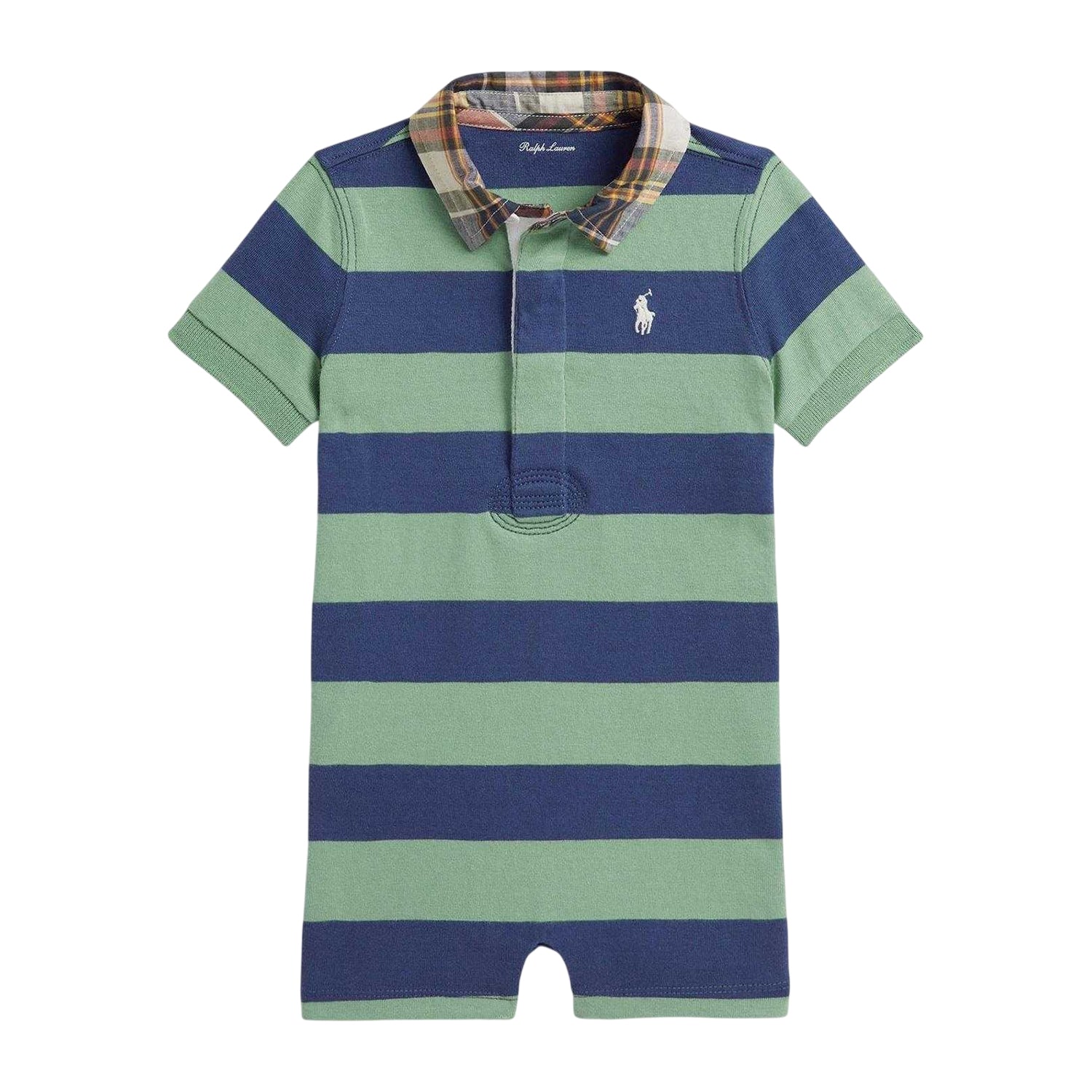 Mint-Royal Blue - Front - Ralph Lauren Baby Shortall Short-Sleeved Romper