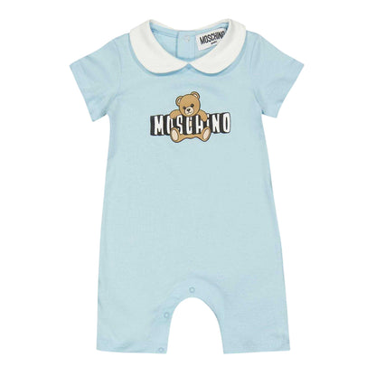 Sky Blue - Front - Moschino Baby Teddy Bear Short-Sleeved Babygrow