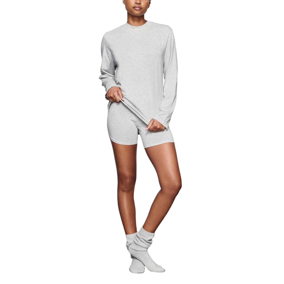 Light Heather Grey - Side - Skims Womens-Ladies Modal Boyfriend Long-Sleeved T-Shirt