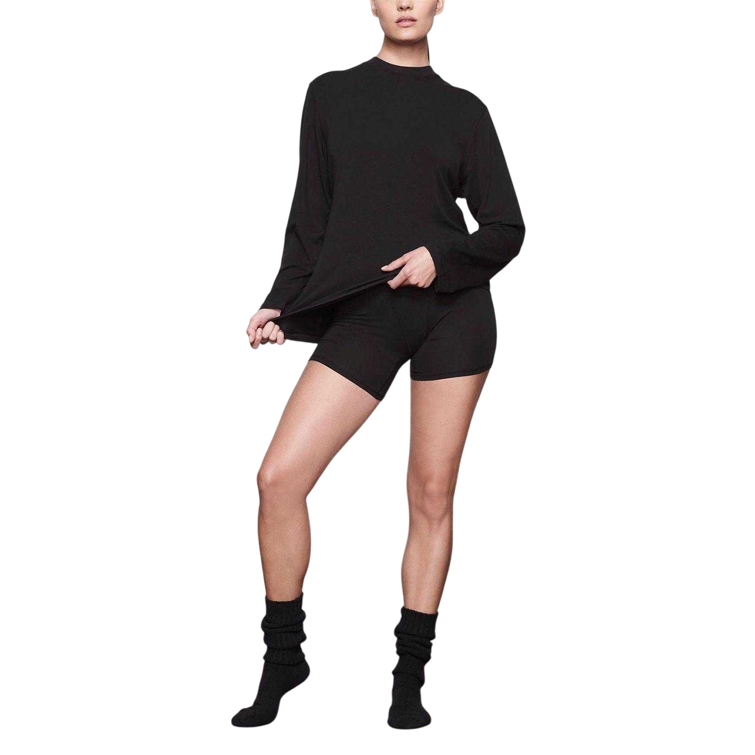 Onyx - Side - Skims Womens-Ladies Modal Boyfriend Long-Sleeved T-Shirt