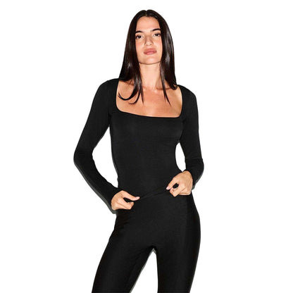 Obsidian Black - Back - Skims Womens-Ladies Square Neck Fitted Top