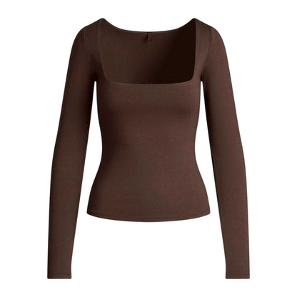 Espresso - Front - Skims Womens-Ladies Square Neck Fitted Top