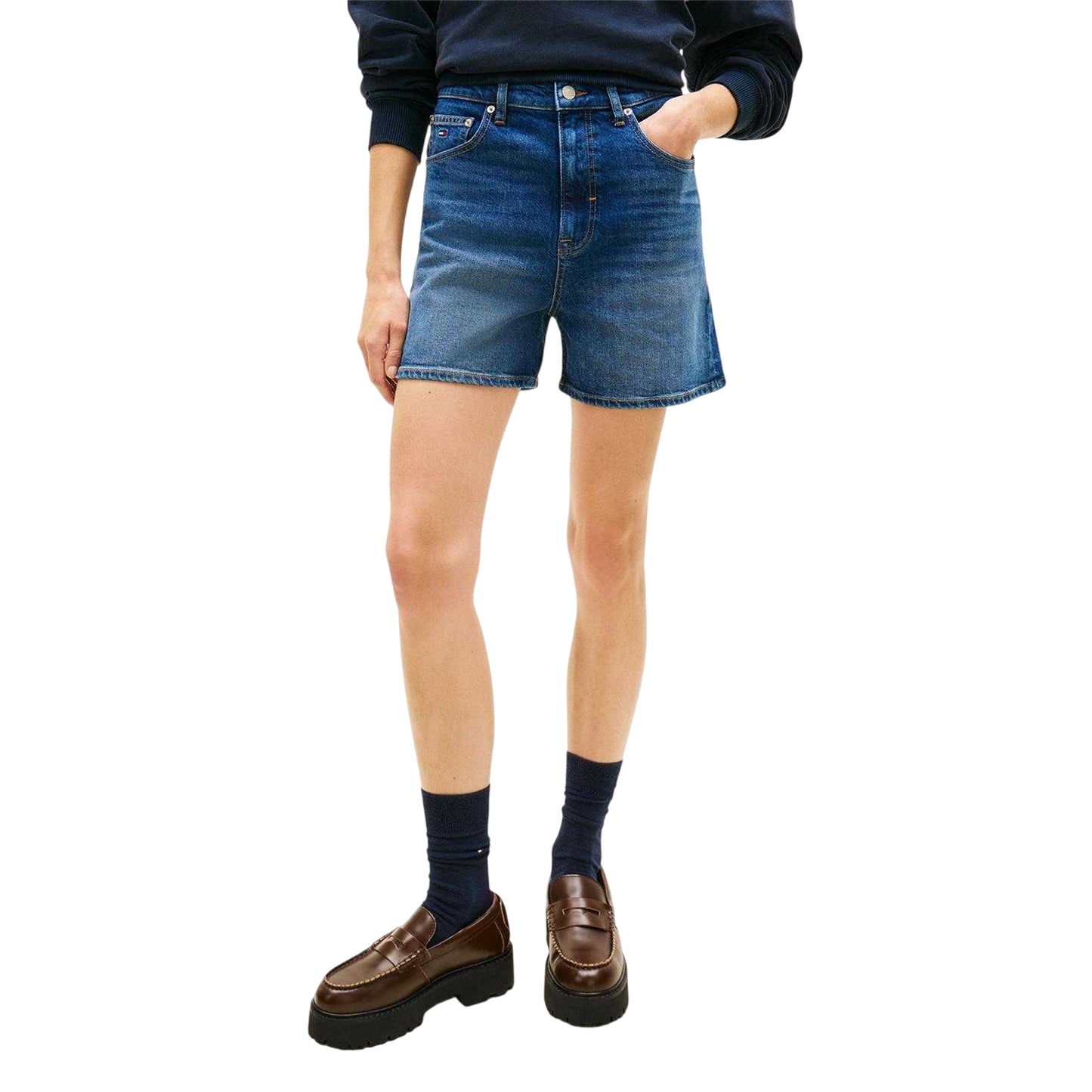 Dark Denim - Side - Tommy Jeans Mens Denim Logo Jean Shorts
