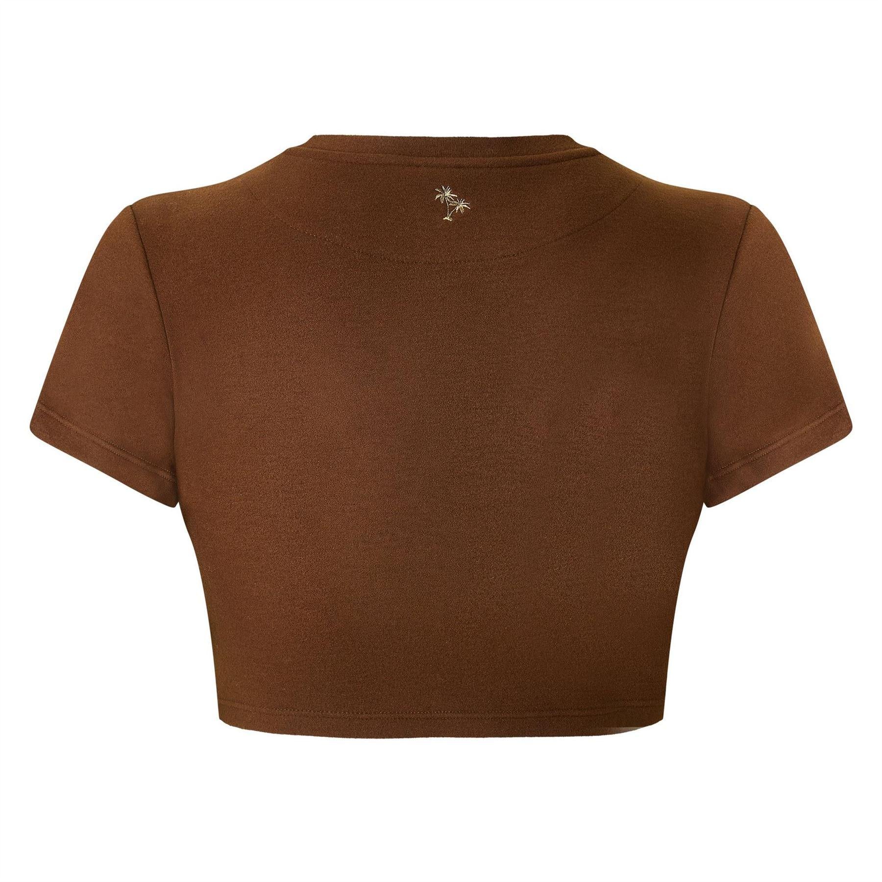 Chocolate Brown - Back - Grace Jacob Womens-Ladies Espresso Plain Crop Top