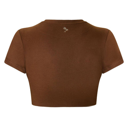 Chocolate Brown - Back - Grace Jacob Womens-Ladies Espresso Plain Crop Top