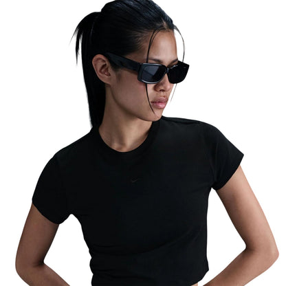 Black - Pack Shot - Nike Womens-Ladies Chill Knitted Crop T-Shirt