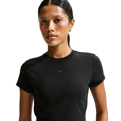 Black - Close up - Nike Womens-Ladies Chill Knitted Crop T-Shirt