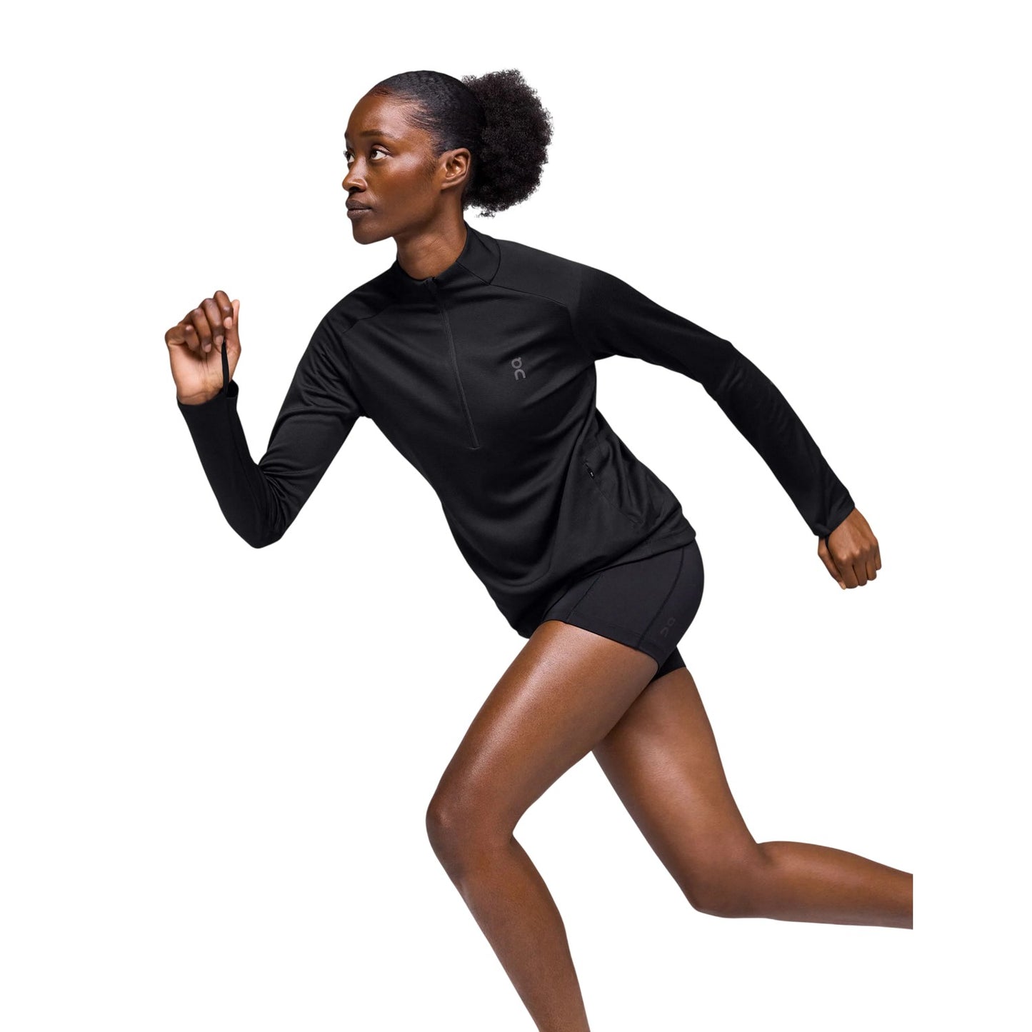 Black - Pack Shot - On Unisex Adult Climate Zip Neck Tailored Long-Sleeved Track Top