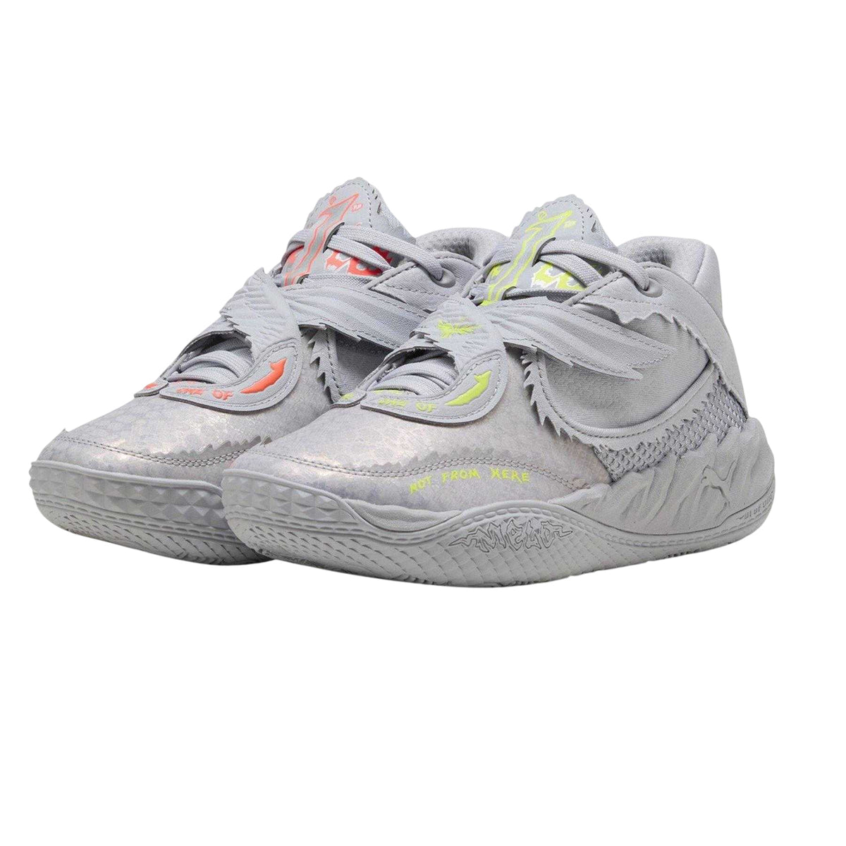 Silver-Vibrant Yellow - Pack Shot - Puma Childrens-Kids Metallic Basketball Shoes