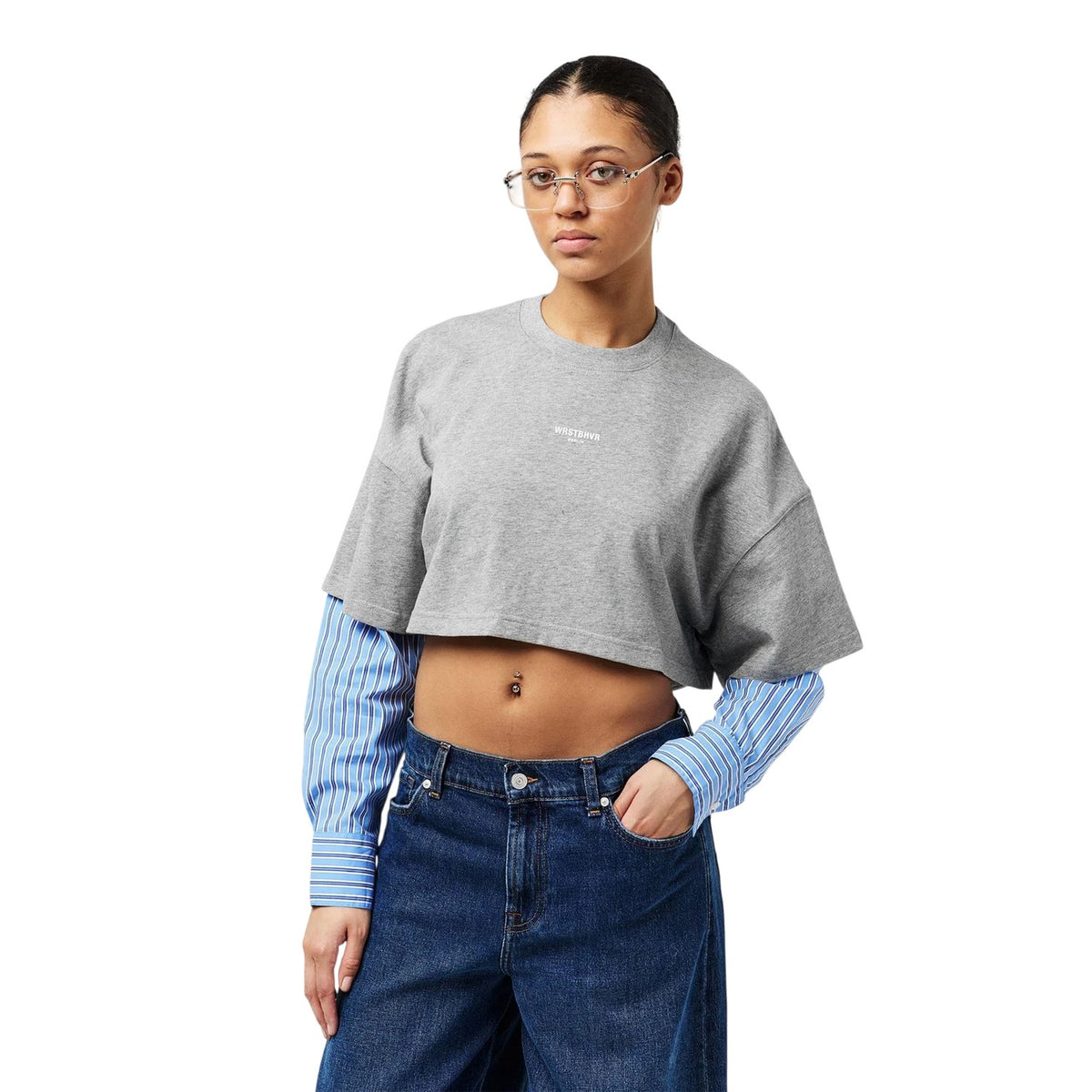Grey - Lifestyle - WRSTBHVR Womens-Ladies Worst B Teela Layered Crop Top