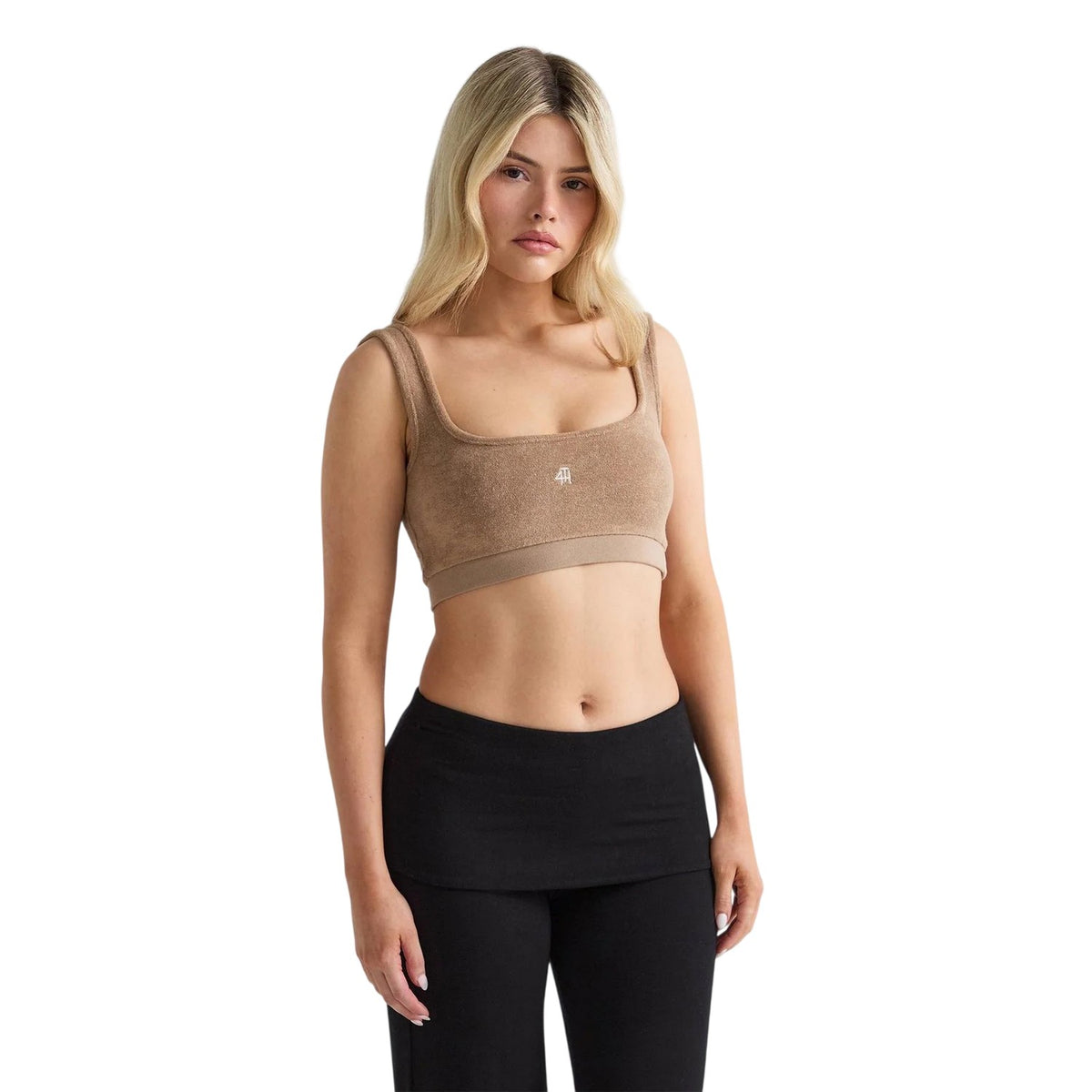 Beige - Lifestyle - 4th & Reckless Womens-Ladies Drift Strappy Plush Crop Top