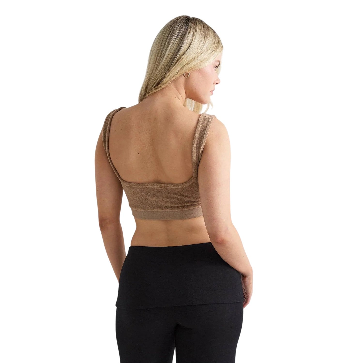 Beige - Pack Shot - 4th & Reckless Womens-Ladies Drift Strappy Plush Crop Top