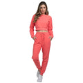 Pink - Pack Shot - SikSilk Womens-Ladies Embroidered Loop Back Crop Sweatshirt