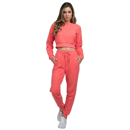 Pink - Pack Shot - SikSilk Womens-Ladies Embroidered Loop Back Crop Sweatshirt