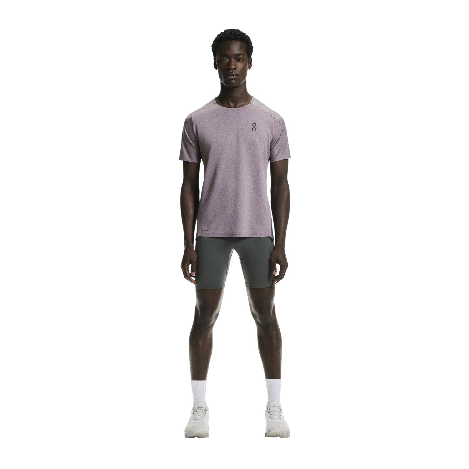 Purple - Close up - On Mens Performance Short-Sleeved Running Top