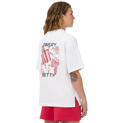 Red-White - Pack Shot - Sweaty Betty Womens-Ladies Back Print Holiday T-Shirt