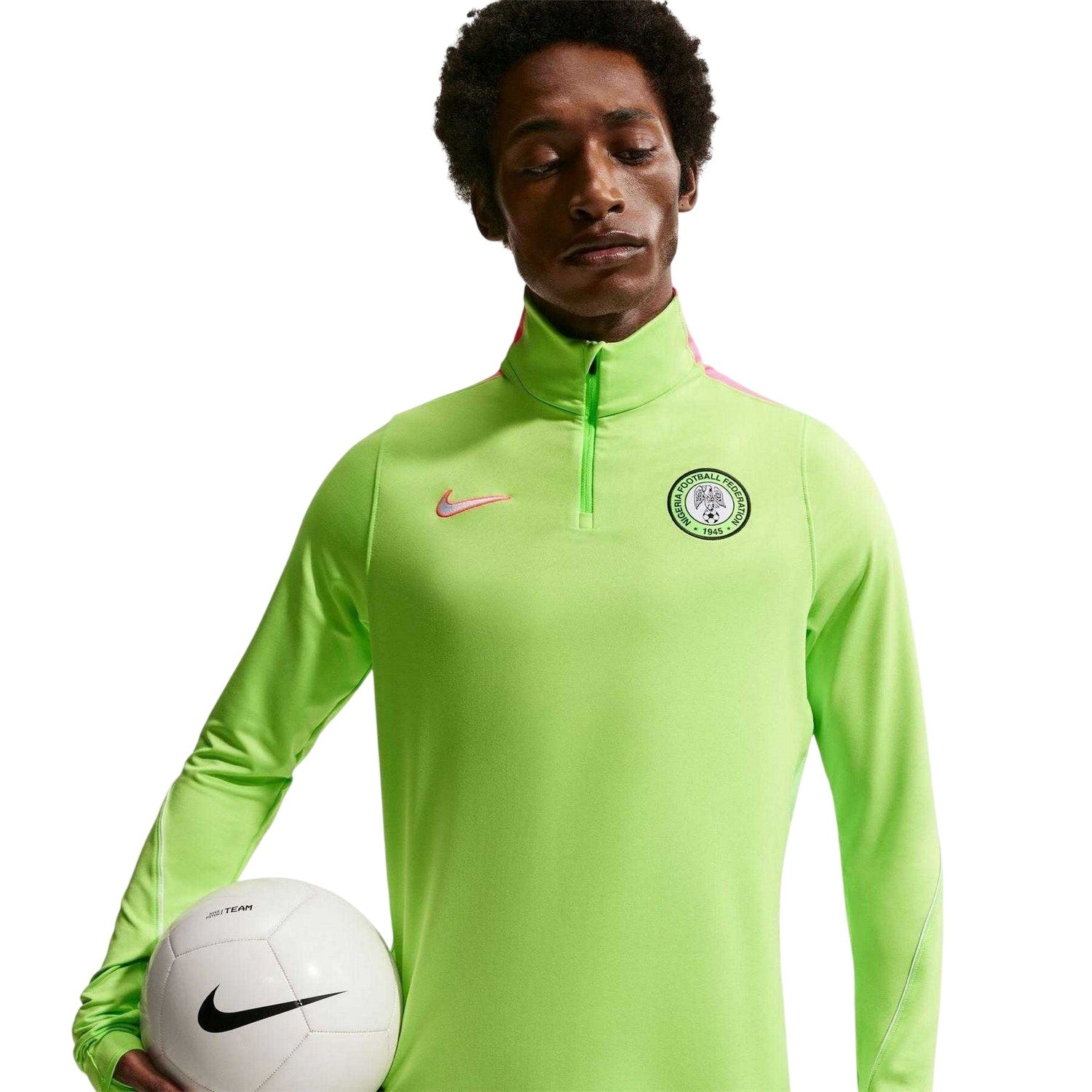 Green-White - Side - Nike Mens Nigeria FC Slim Long-Sleeved Drill Top