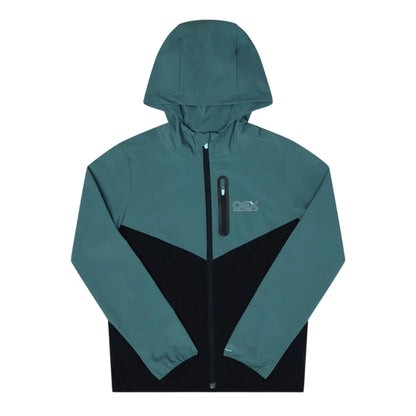 Green-Black - Side - OEX Childrens-Kids Fell Long-Sleeved Tracksuit