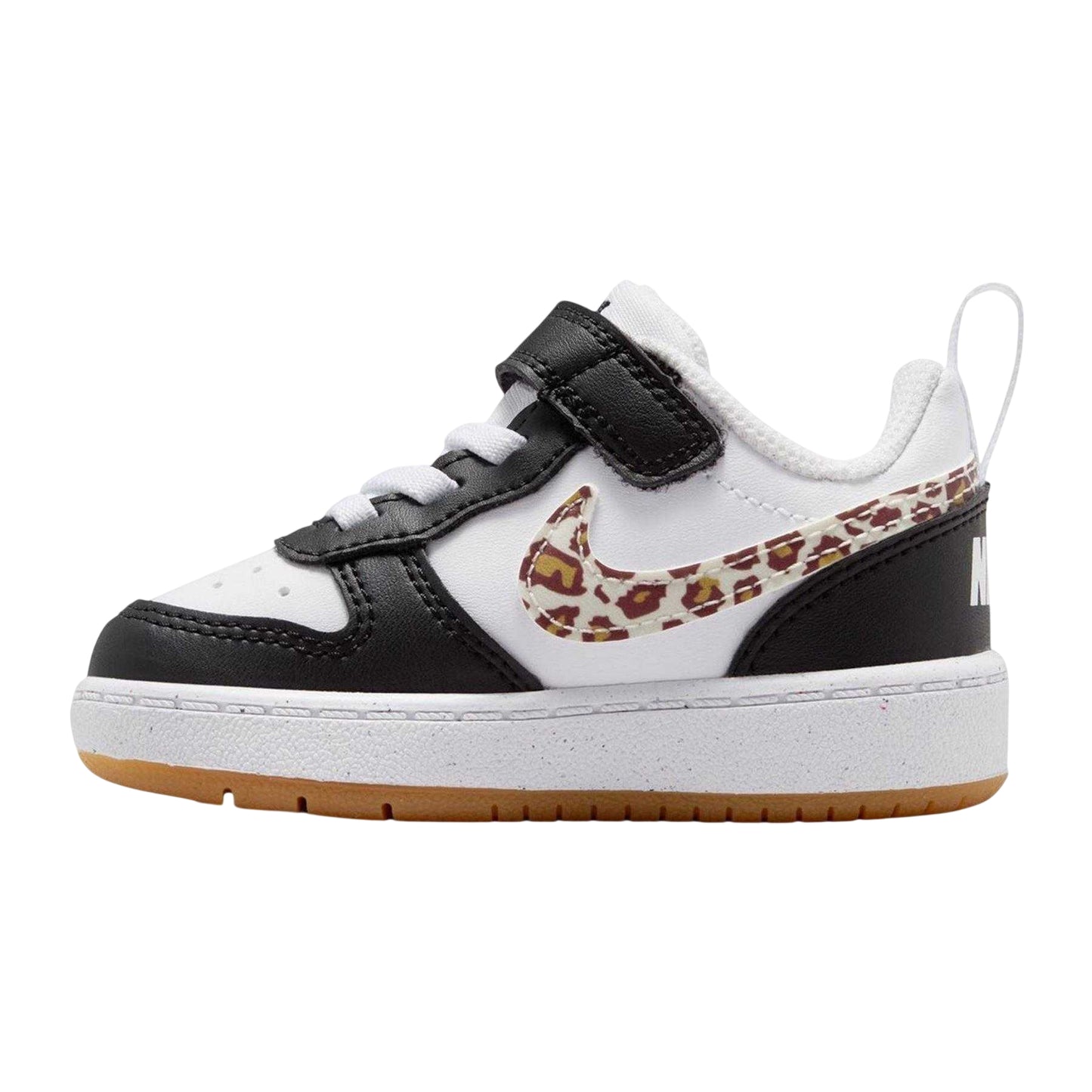 Black-Leopard - Side - Nike Toddler Court Borough Flat Shoes