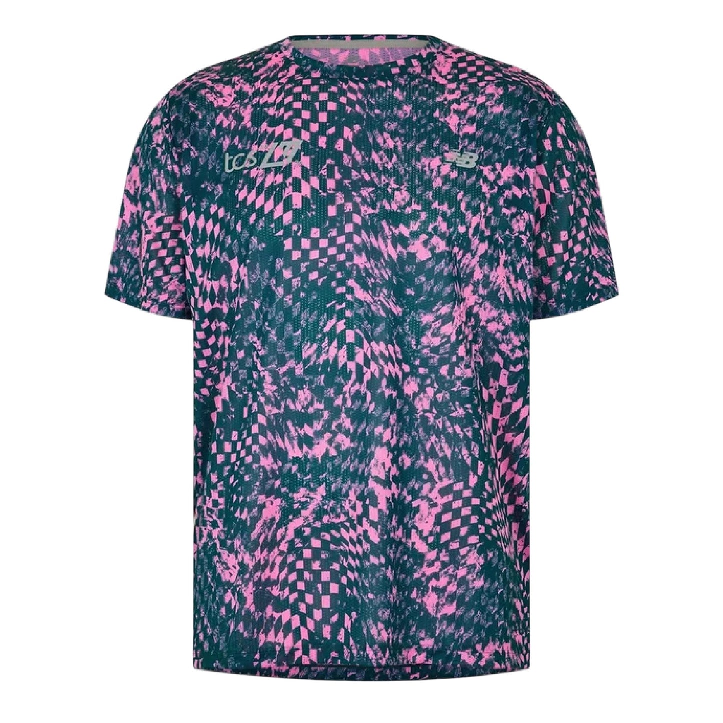 Pink-Navy - Front - New Balance Mens Performance Short-Sleeved Running Top