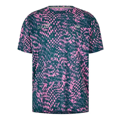 Pink-Navy - Front - New Balance Mens Performance Short-Sleeved Running Top