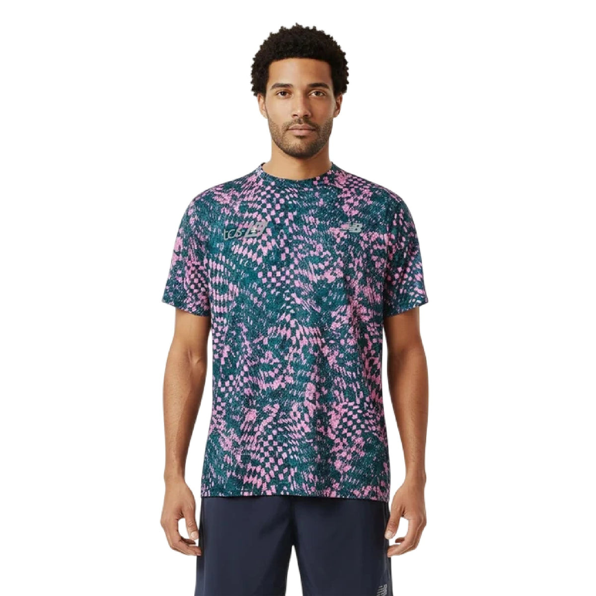 Pink-Navy - Lifestyle - New Balance Mens Performance Short-Sleeved Running Top