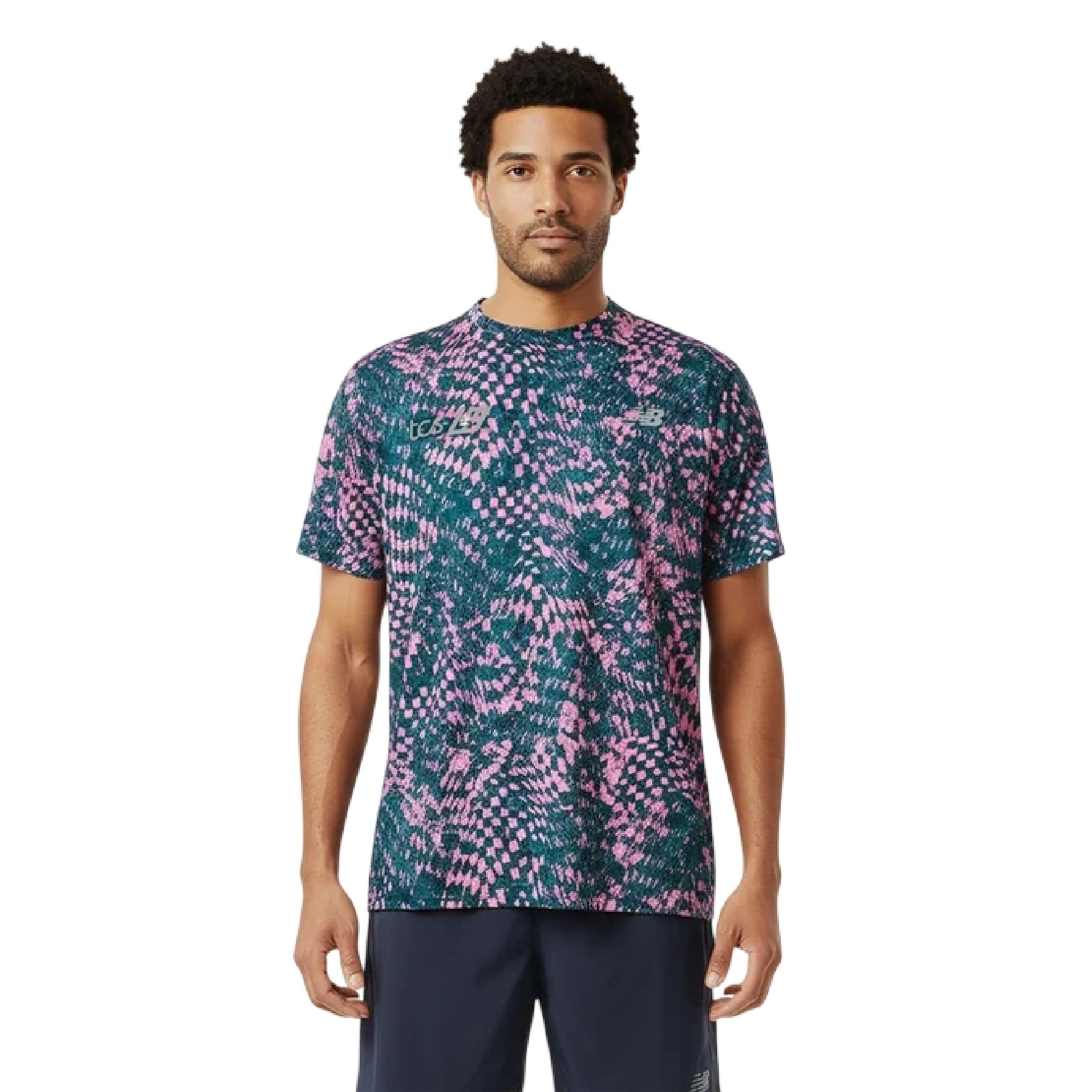 Pink-Navy - Lifestyle - New Balance Mens Performance Short-Sleeved Running Top