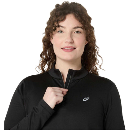 Black - Side - Asics Womens-Ladies Half Zip Winter Top
