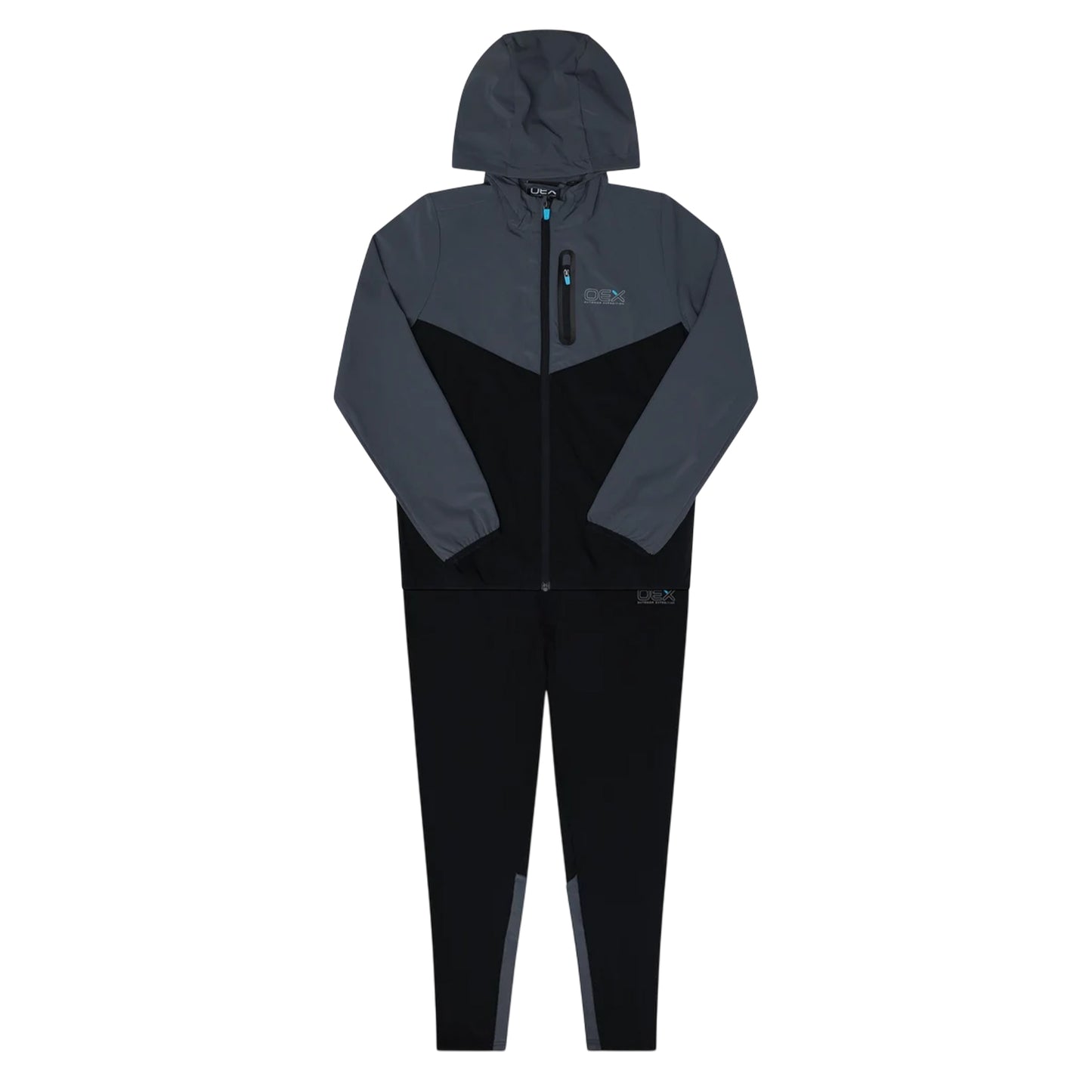 Black-Charcoal - Front - OEX Childrens-Kids Fell 2.0 Long-Sleeved Tracksuit