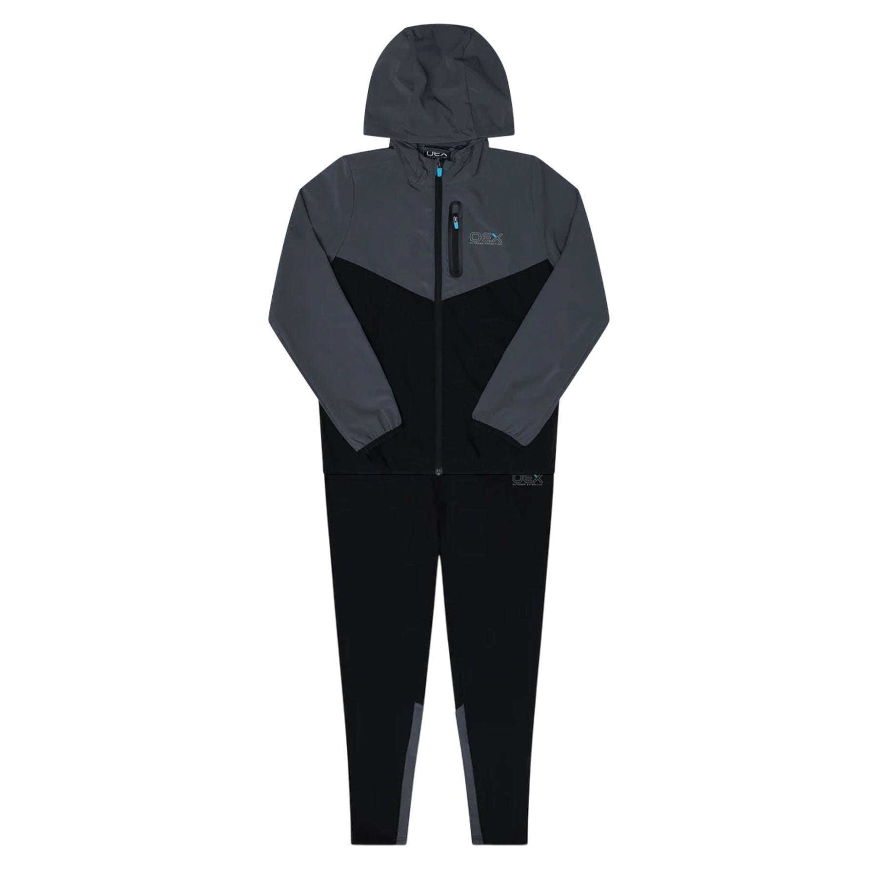 Black-Charcoal - Front - OEX Childrens-Kids Fell 2.0 Long-Sleeved Tracksuit