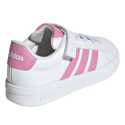 White - Back - Adidas Childrens-Kids Grand Court 3 Stripes Flat Trainers