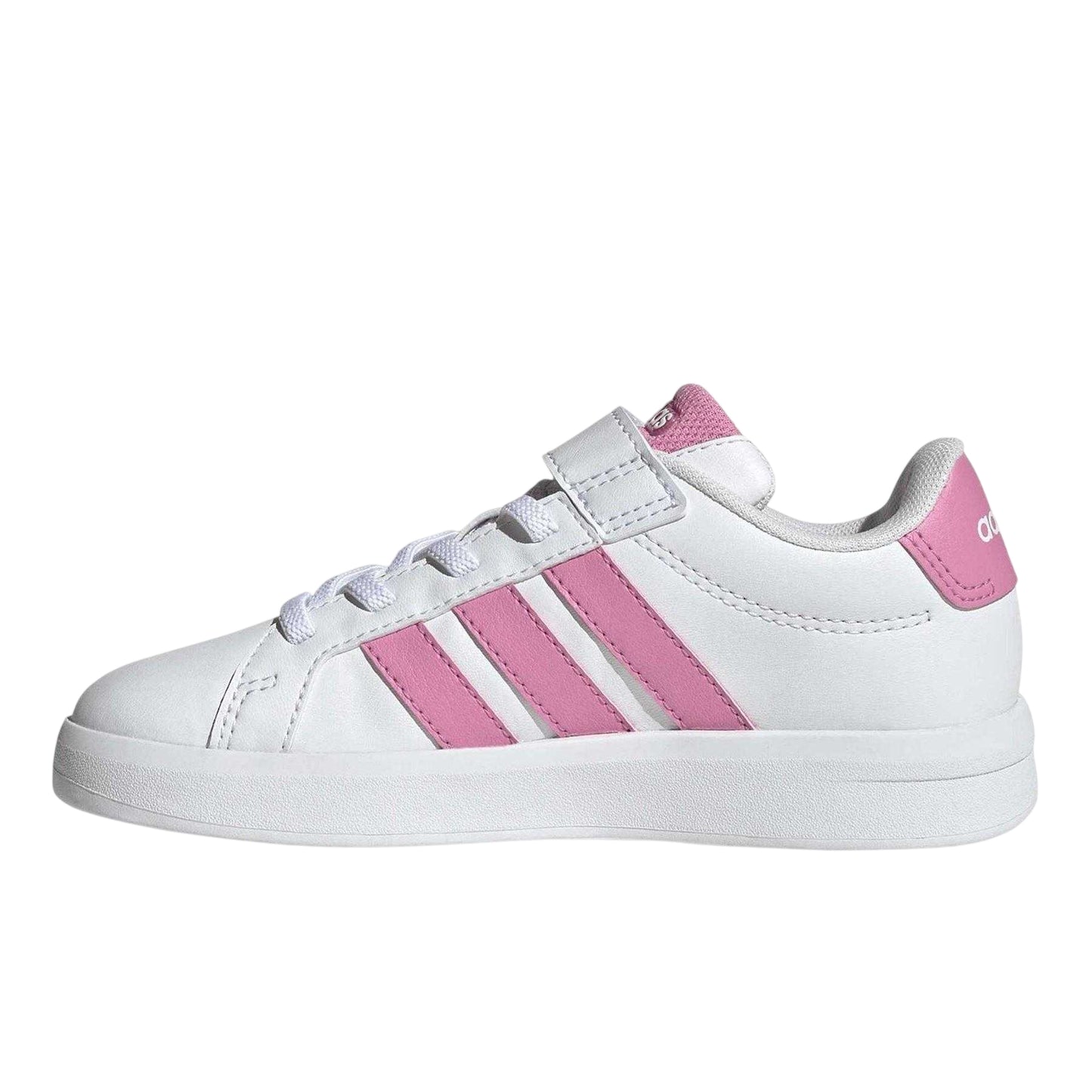 White - Side - Adidas Childrens-Kids Grand Court 3 Stripes Flat Trainers