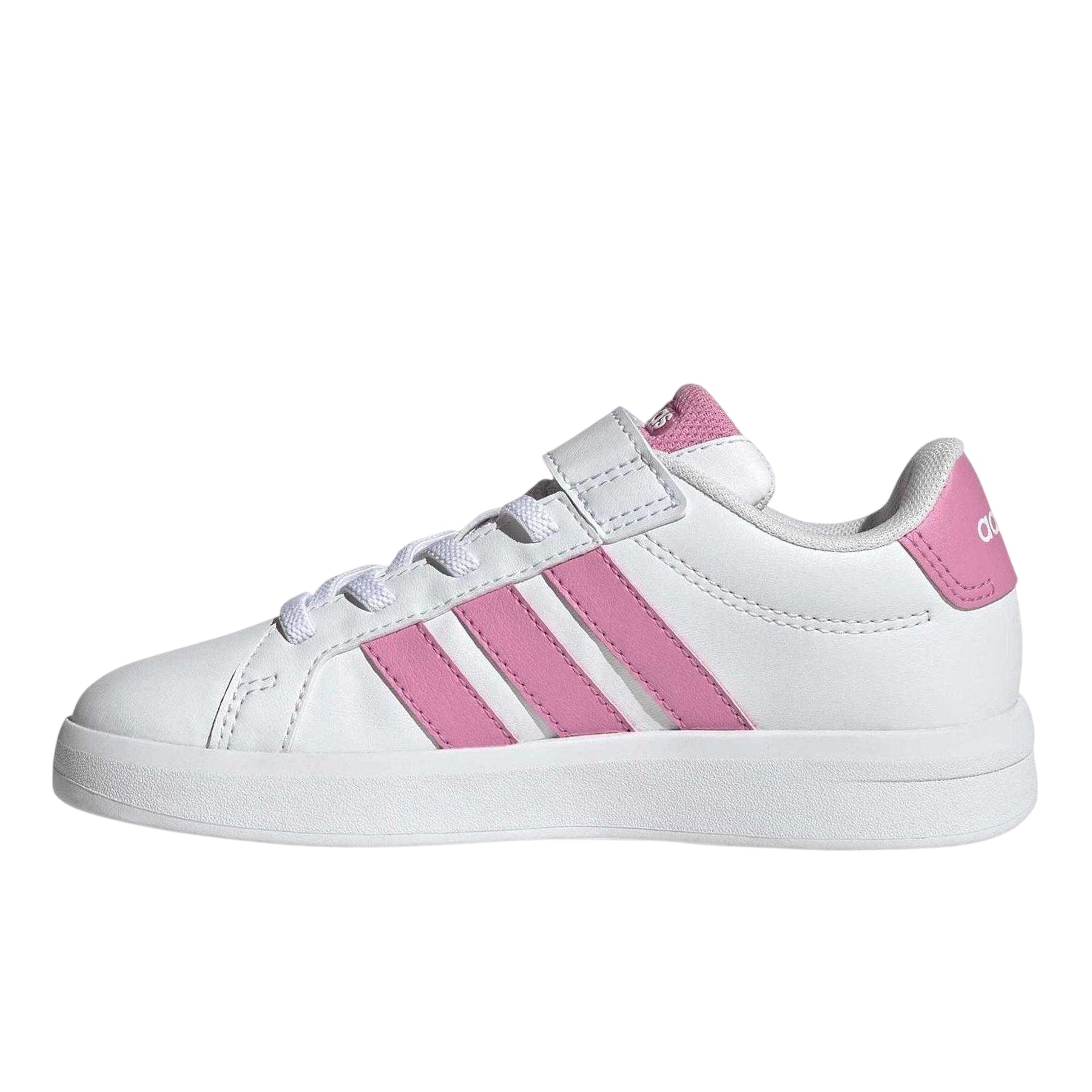 White - Side - Adidas Childrens-Kids Grand Court 3 Stripes Flat Trainers