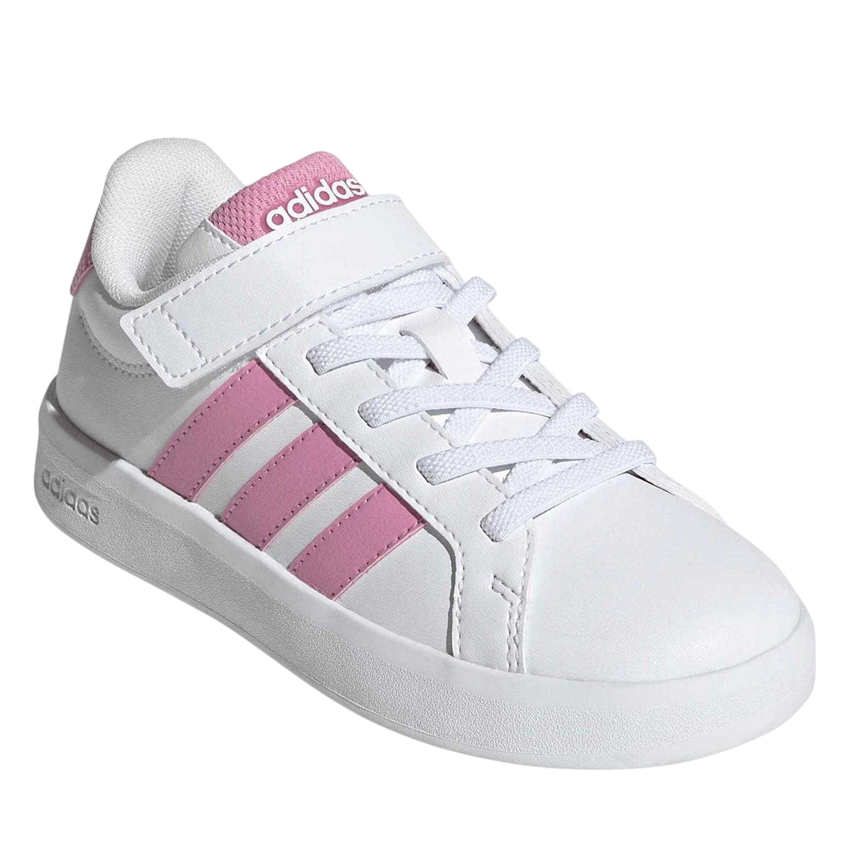 White - Pack Shot - Adidas Childrens-Kids Grand Court 3 Stripes Flat Trainers
