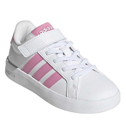 White - Pack Shot - Adidas Childrens-Kids Grand Court 3 Stripes Flat Trainers